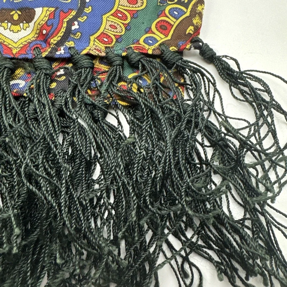 Talbots 100% Silk Fringe Scarf Green Paisley Medallion Print Women's Wrap